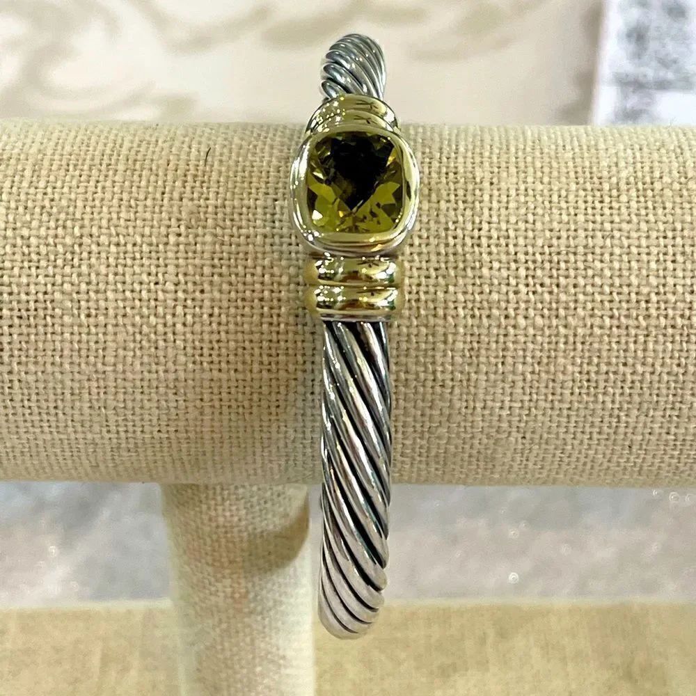 David Yurman Noblesse Blackened sterling silver, gold and prasiolite cuf…